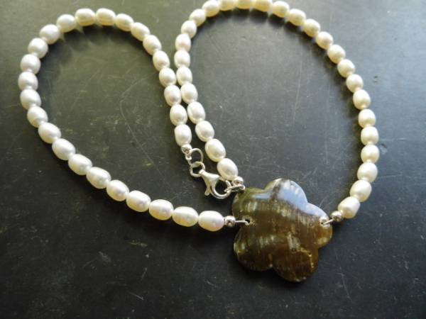 Kette, weiß, Braut, Süsswasserperlen, Blüte, Perlmutt, Hochzeit